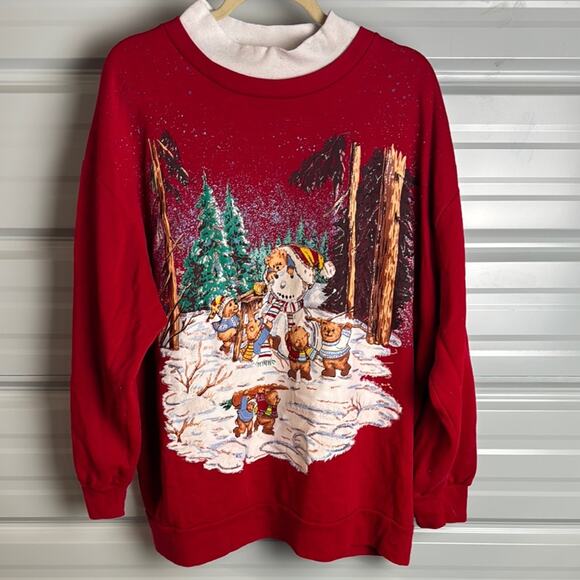 Vintage Red Graphic Oversized Sweatshirt with Peter Pan Collar - Picture 1 of 6